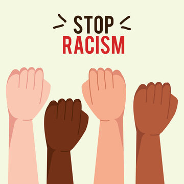stop racism, with hands in fist, concept of black lives matter vector illustration design