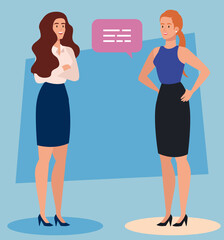 group of businesswomen with speech bubble vector illustration design