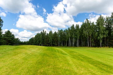 The Summer landscape golf course panorama and background. 