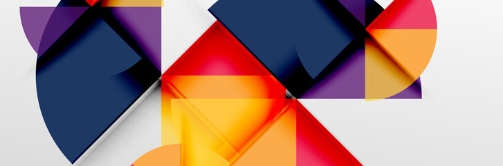 Bright color circles, abstract round shapes and triangles composition with shadow effects. Vector modern geometric design template