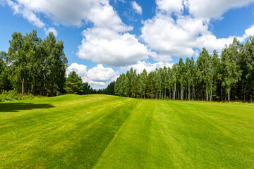 The Summer landscape golf course panorama and background. 