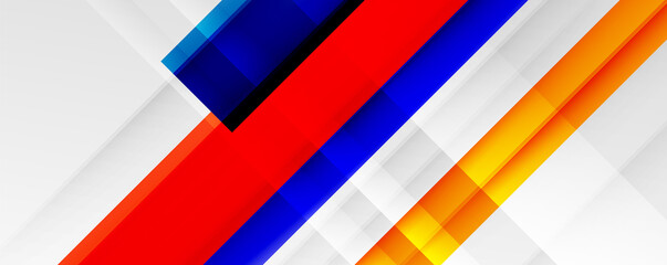 Geometric abstract backgrounds with shadow lines, modern forms, rectangles, squares and fluid gradients. Bright colorful stripes cool backdrops
