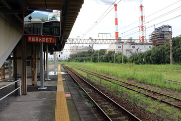 The platform of Yatsushiro Station of Kumamoto.