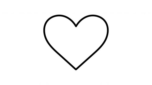 Black self drawing heart animation, isolated on a white background