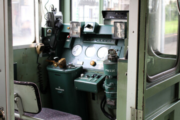 The cab or driver room of Japanese train station going from Kumamoto.