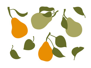 A set of delicious pears fruits. Vector illustration.