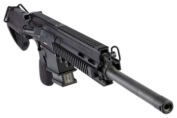 front view of a semi-automatic military rifle on a white background