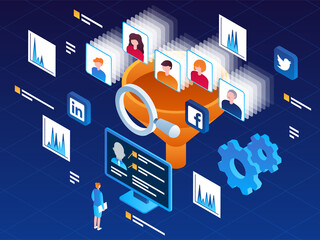Vector isometric illustration of a lead generation process