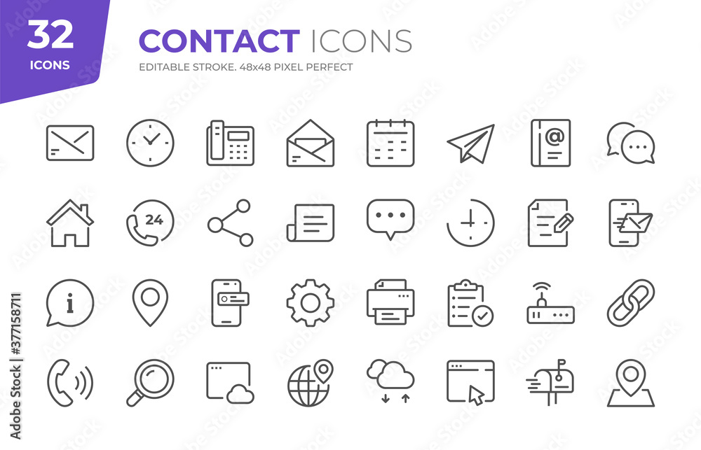 Poster Contact Line Icons. Editable Stroke. Pixel Perfect.