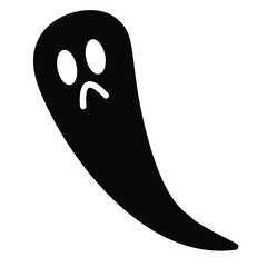 Hand drawn ink sketch. Simple children's drawing. Cartoon style. Cute and funny. Black ghost on white background. Halloween sticker. Scary and ugly creatures. For postcards and posters
