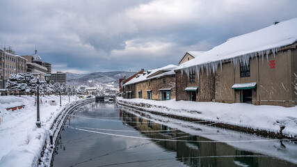 Fototapeta na wymiar Otaru Canal In Winter Hokkaido, Japan On February 16, 2019