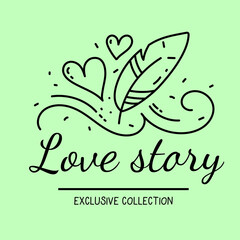 Vector beautiful romantic illustration of decoration with heart and feather on light color background