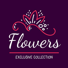 Vector illustration of beautiful flower decoration with inscription on dark background.