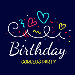 Vector illustration of beautiful romantic decoration with heart and inscription on dark background.