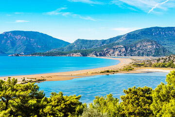Fototapeta premium Iztuzu Beach view from hill in Dalyan Village of Mugla Province
