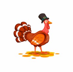 wild turkey animal wear hat, happy thanksgiving day concept in cartoon illustration vector isolated in white background