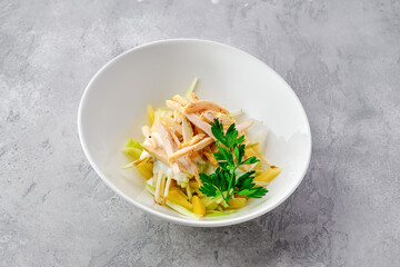 Salad with ham, apple, pineapple and mayonnaise