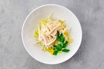 Salad with ham, apple, pineapple and mayonnaise