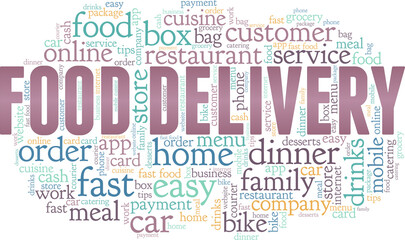 Food delivery vector illustration word cloud isolated on a white background.