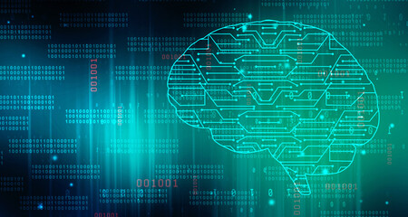 2d illustration Concept of thinking, background with brain, Abstract Artificial intelligence. Technology web background