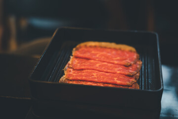 Raw freshly prepared sliced beef for hot pot and Japanese sukiyaki