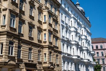 Fototapeta na wymiar Refurbished old apartment buildings seen in Vienna, Austria
