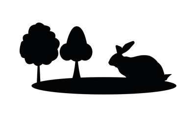 cute wild rabbit in forest silhouette