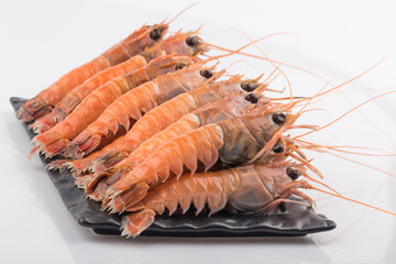 Red-banded lobster photo with white background.