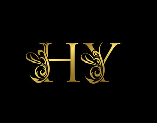 Gold H, Y and HY Luxury Letter Logo Icon. Graceful royal style. Luxury alphabet arts logo.