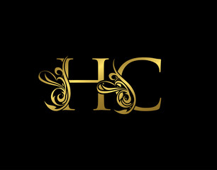 Gold H, C and HC Luxury Letter Logo Icon. Graceful royal style. Luxury alphabet arts logo.