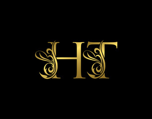 Gold H, T and HT Luxury Letter Logo Icon. Graceful royal style. Luxury alphabet arts logo.