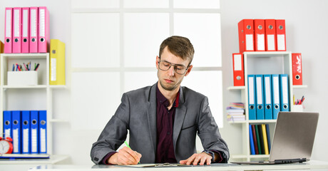 Be professional. man wear office suit. male realtor has hard working day. online courses tutor. leader of law office. confident lawyer working with computer. agile business. businessman making notes