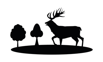 wild reindeer animal silhouette in forest scene nature icon