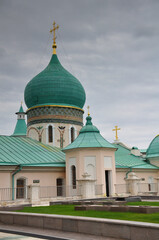 Fototapeta na wymiar View of Orthodox monastery in cloudy weather