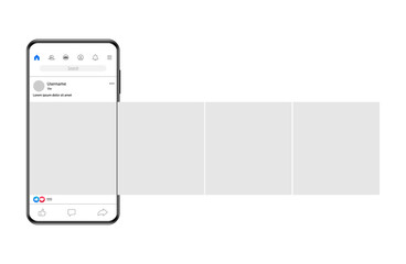Smartphone with carousel interface post on social network.