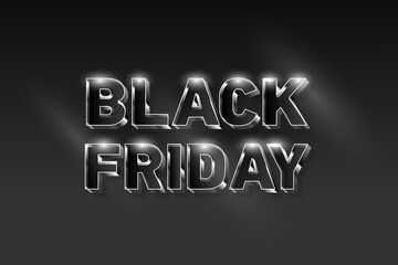 Black Friday sale background with metallic black letters on a dark background . Shiny 3D three-dimensional letters. Modern design.Universal vector background for posters, banners, flyers, postcards.