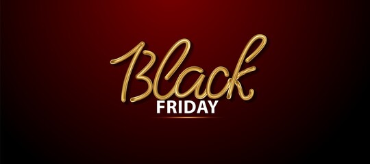 Black Friday sale background with gold capital letters . Lettering on a red background. Shiny gold letters. Modern design.Universal vector background for posters, banners, flyers, postcards.