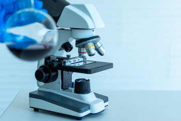 test tube containing blood sample infection from flu disease tested in medical science laboratory