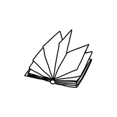 Open book vector icon. Black and white drawing.