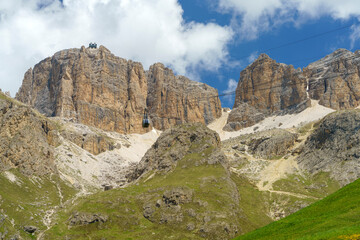 Mountain landscape along the road to Pordoi pass, Dolomites