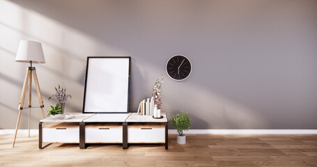 table cabinet in modern empty room and white wall on white floor room japanese style. 3d rendering