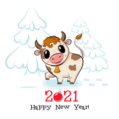 Cute little bull. Vector isolated on a white background.