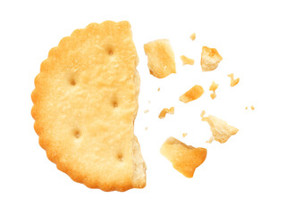Crushed cracker and crumbs on white background