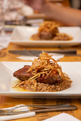 Argentine Chorizo steak, with risotto and caramelized fried onion