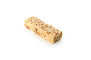 Tasty granola bar isolated on white background