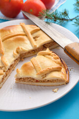 Empanada de atun, Traditional pie stuffed with tuna fish typical from Galicia, Spain.