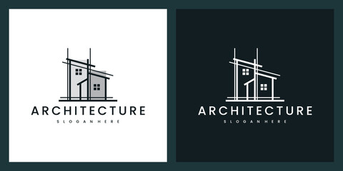 architecture building with line art style, logo design inspiration