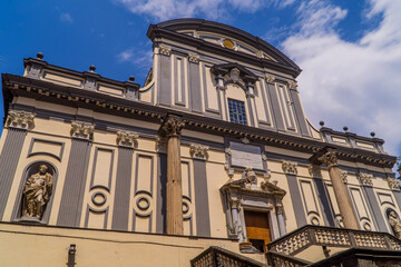Front view of Basilica di San Paolo Maggiore in the historic center of Naples, Italy