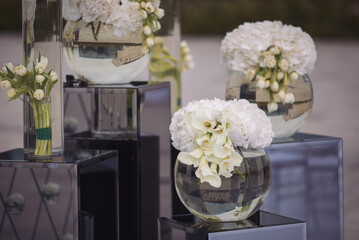 Luxury Elegant Wedding Ceremony Decoration, Ceremony Decor near castle, spherical flower vase
