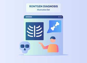 Rontgen diagnosis people skull fracture bone bronchial orthopedic with flat color style
